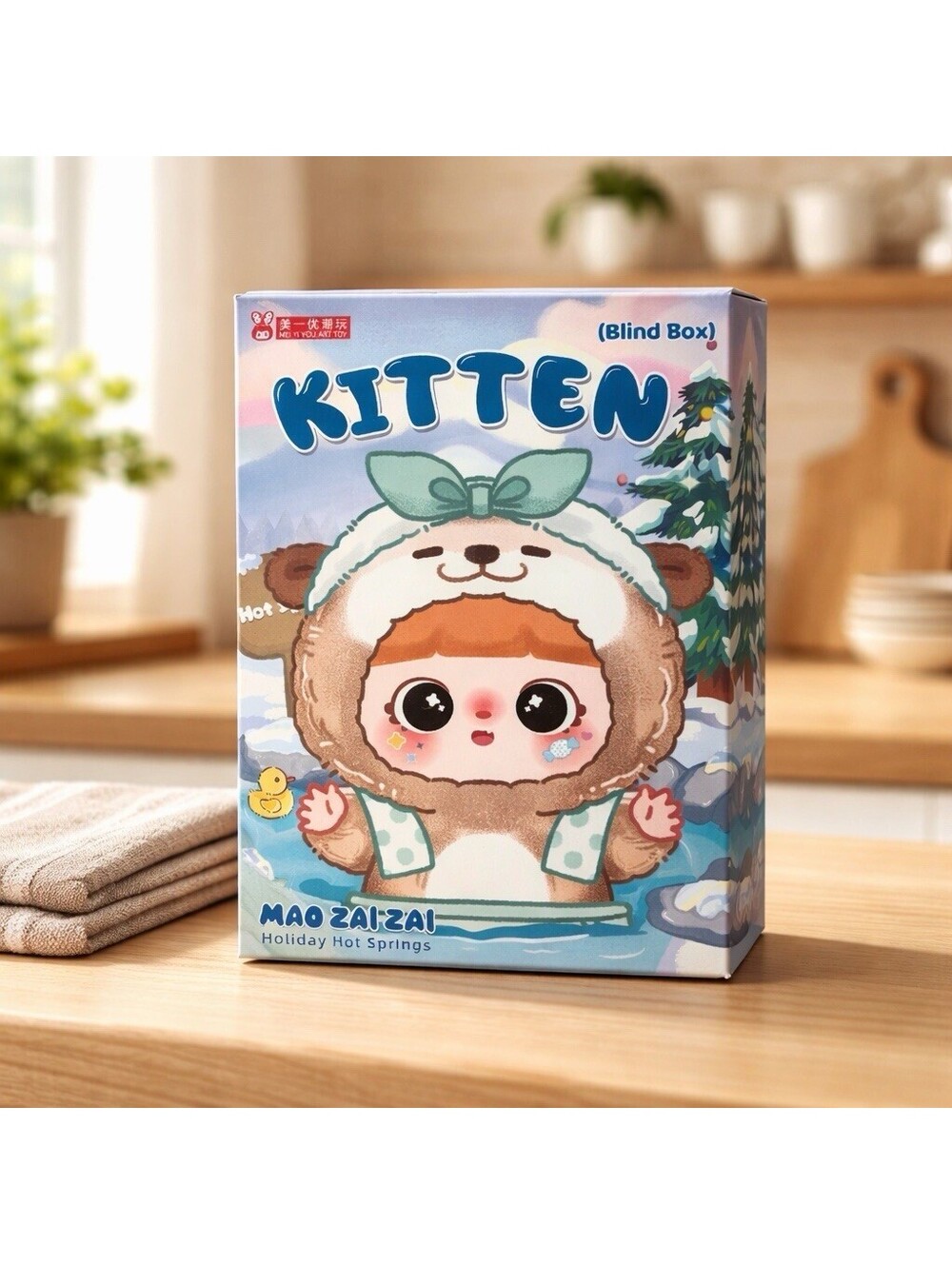 Mei Yi You Art Toy Mao Zai Zai Holiday Hot Springs Blind Box Figurine Cat Rabbit